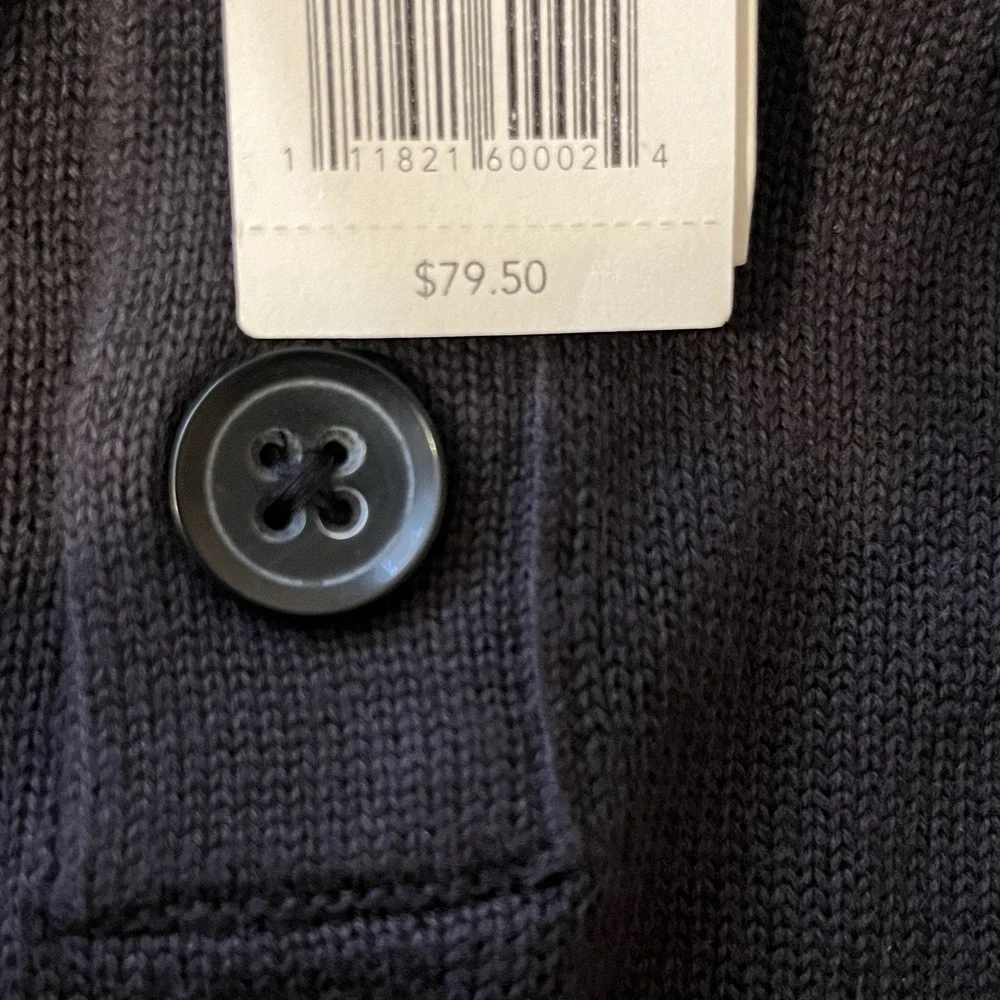Banana Republic Shawl Neck Button Up Sweater Navy Blue Men Large Pima Cotton NWT